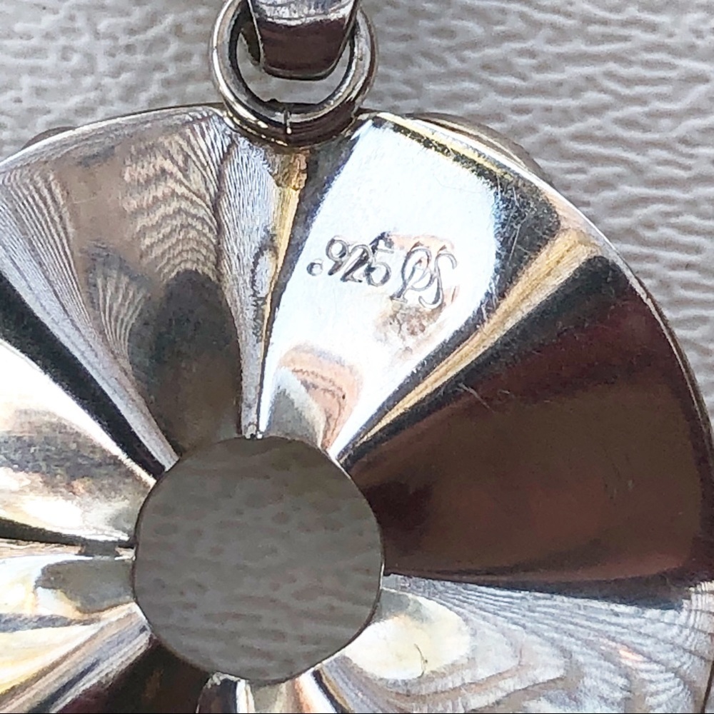 Sterling Siver Necklace Pendant Circle Disc Amber - Picture 4 of 7